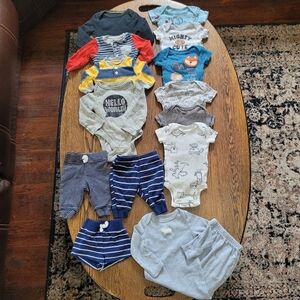 Bundle/Lot of 14 Tops, Bottoms, and Pj's Size Boys Newborn